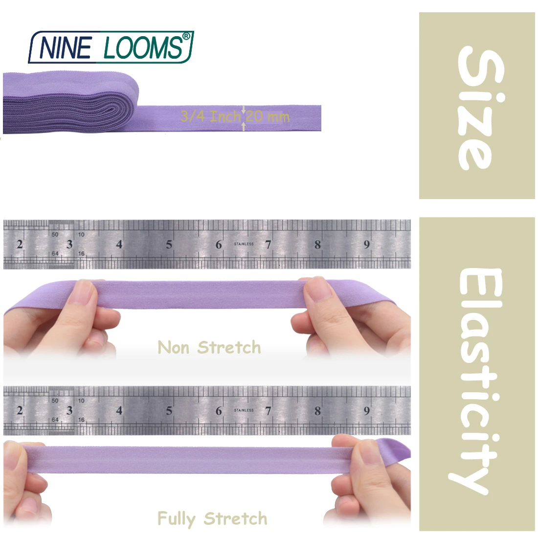 Neun Webstühle matt faltbar elastisch Feind 3/4 "20mm solide nicht glänzende Spandex Band Unterwäsche Dessous Näh besatz 50 Yard von Spule – Detail 28