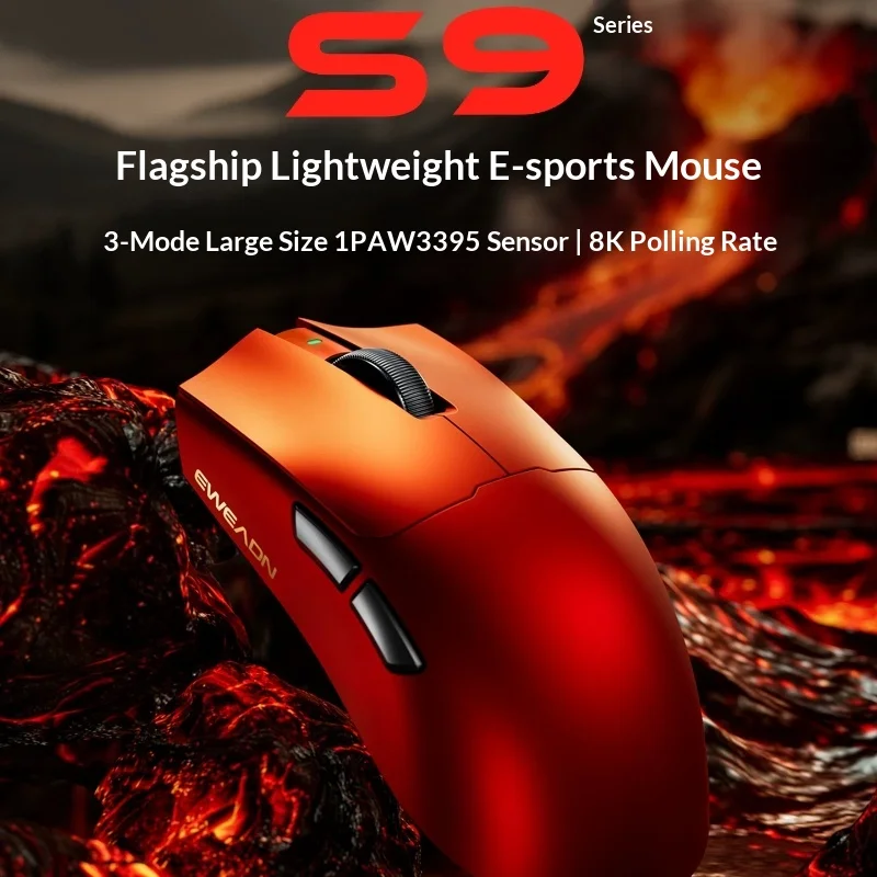 Eweadn S9 Wireless Gaming Mouse 59g Lightweight Ergonomic 3395 8k Polling Low Latency Bluetooth For Pc Office Medium Large Hands