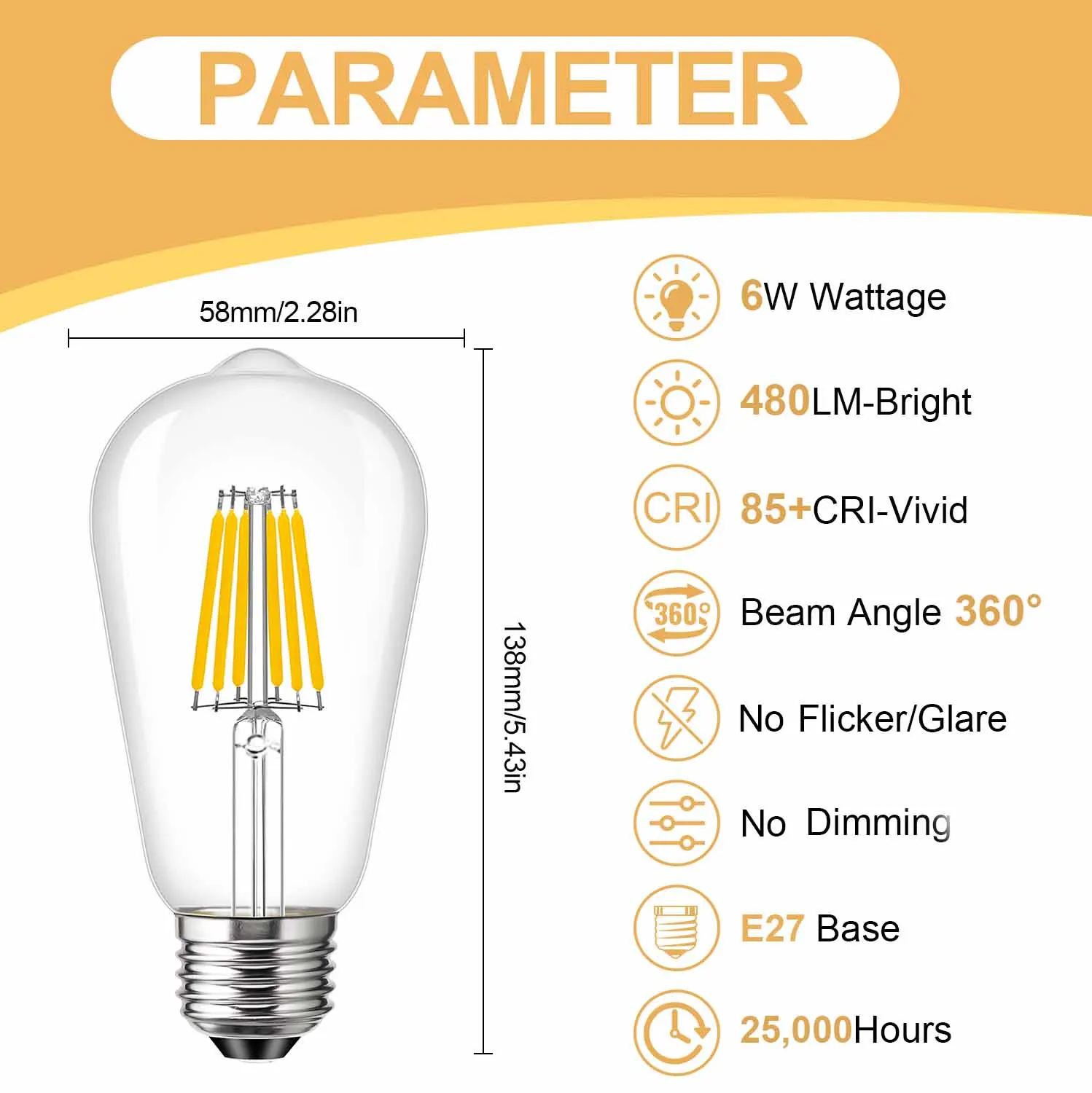 ST58 DC 12V 24V 6W LED Light Bulbs 2700K 4500K Warm White And Natural Warm  E27 Base Low Volts Vintage Lamp For Solar Lighting