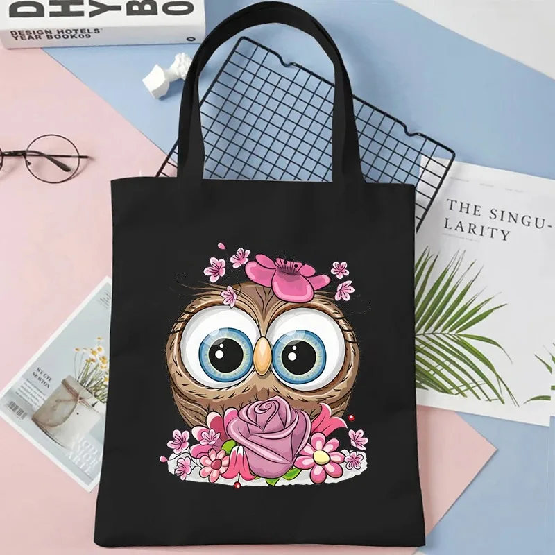 

Women's Shoulder Handbags Owl Graphic Print Large Capacity Shopping Bag Girls Teen Canvas Tote Bag Reusable Foldable Bags