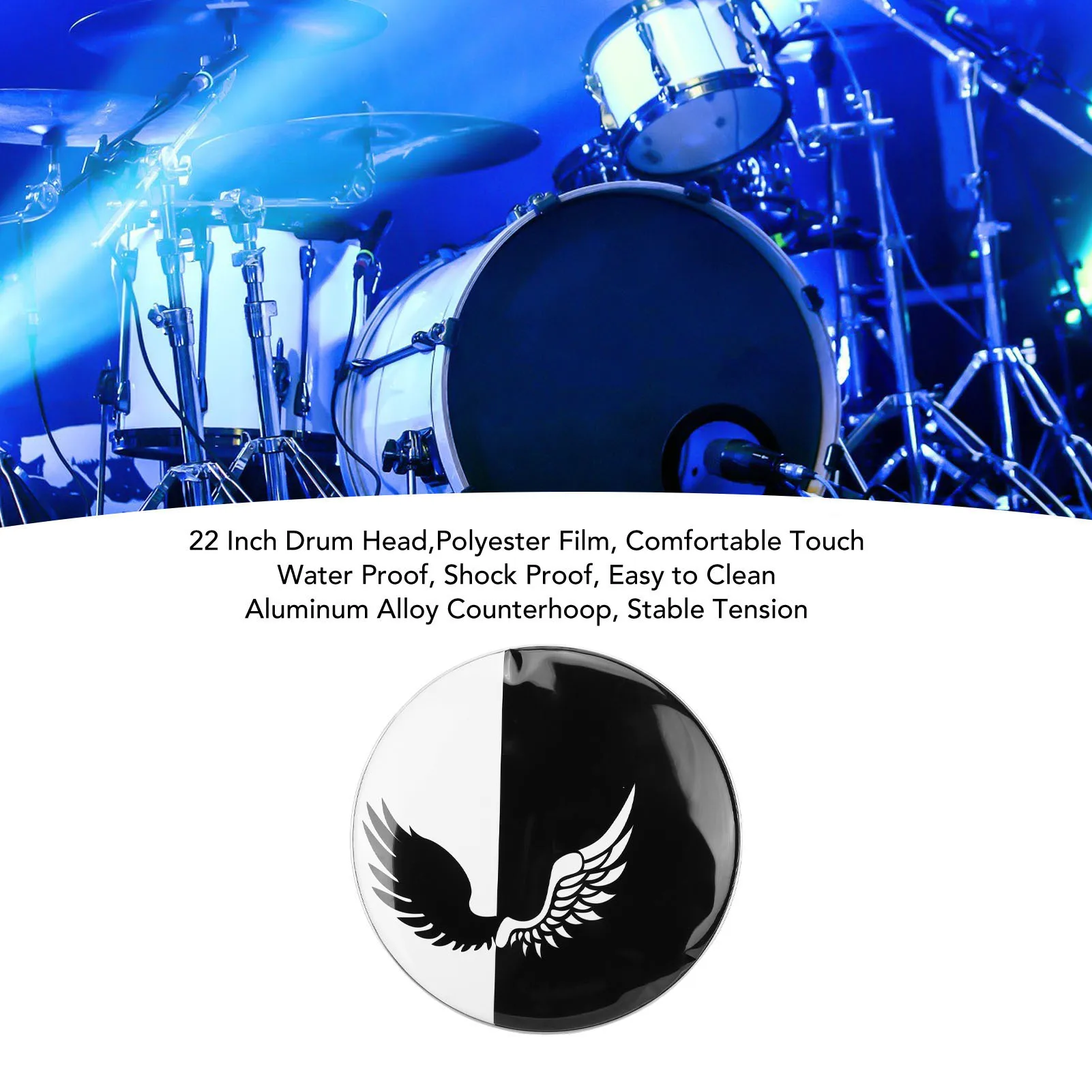 

22 Inch Drum Head Polyester Film Drum Skin Replacement for Snare Jazz Percussion Instrument Percussion Drum Head Jazz Drum Skin