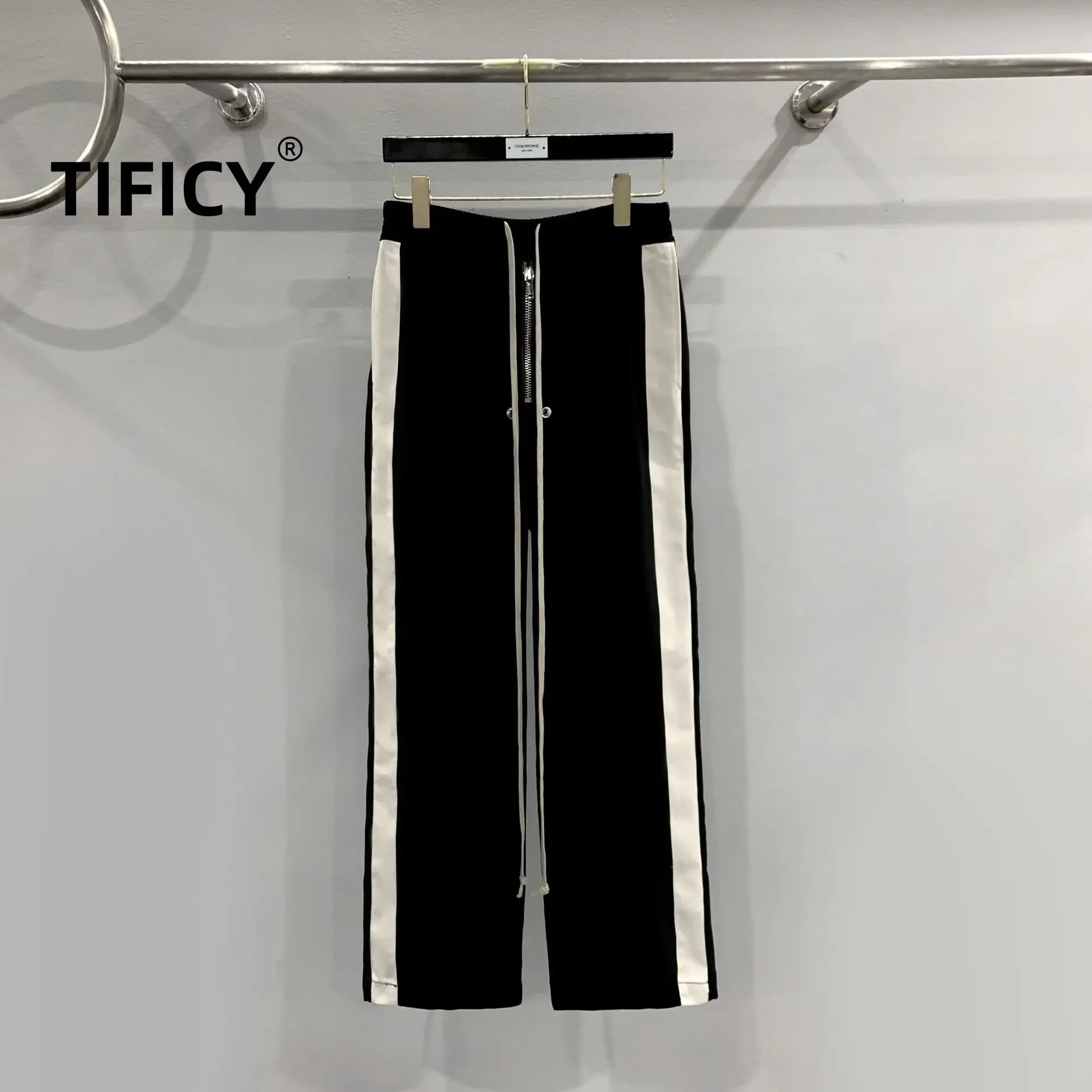 

TIFICY Men's and Women's Dark RO Style Black and White Splicing Loose Casual Floor Mopping Zipper Drawstring Comfortable Pants