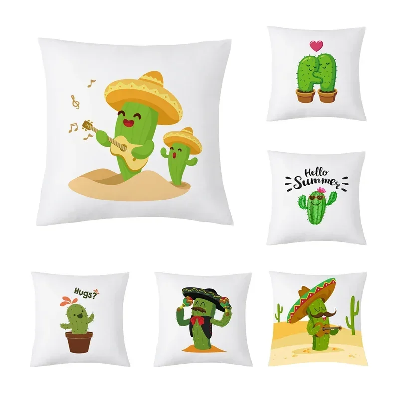 Mexican Cartoon Cactus Decoration Bedroom Pillowcase Tropical Throw   Plant40x40cm 16x16Inch ，45x45cm 18x18Inch