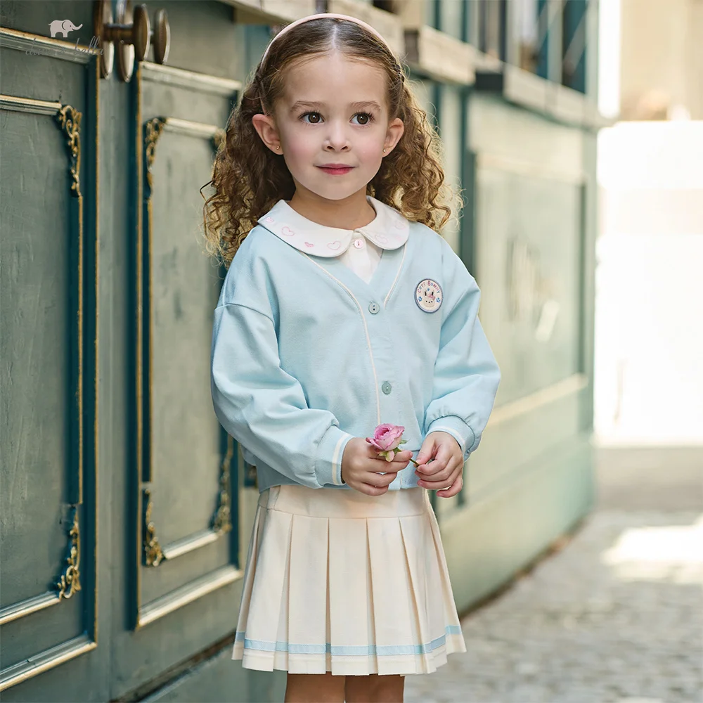 Dave Bella Girls Half Skirt Set Autumn Spring Children Topcoat Skirt Two Piece Set College Style Elegant Kids Clothing DB1260891