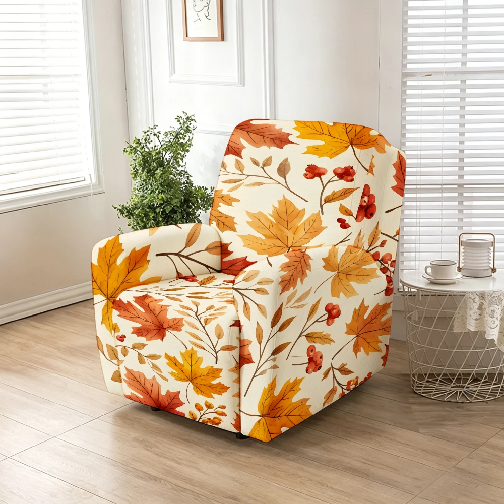 Autumn Maple Leaf Recliner Chair Cover Stretch Slipcover Fall Berry Print Sofa Protector Living Room Decor