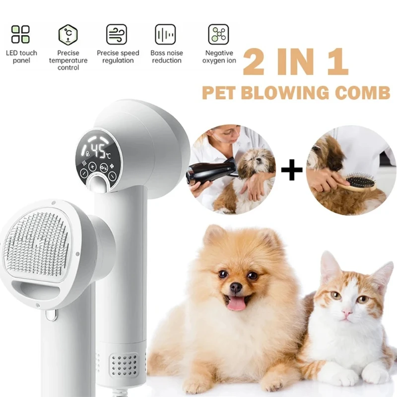 

Dog Hair Dryer 2-in-1 Cat Grooming Hairdressing Blow & Comb Low Noise Pet Cleaning Smart Pet Hair Dryer