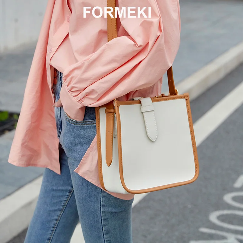 

Formeki Real Leather Bag For Women Ins Fashion Bucket Large Capacity Retro Shoulder Bag Luxury Design Bag Ladies Female Bag