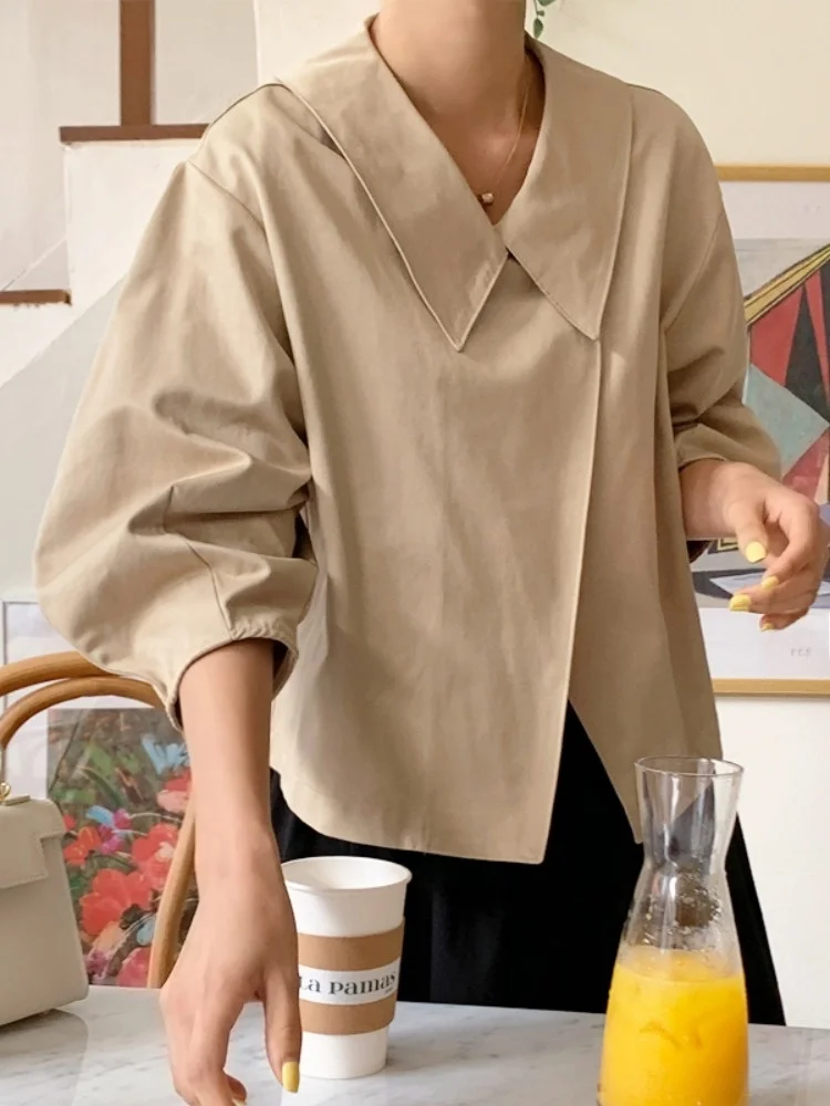 

Chic Autumn Briti Sle Long Sve Cloak Coat Pure Color Turn-down Collar Casual Versatile Women's Knitwear Outerwear