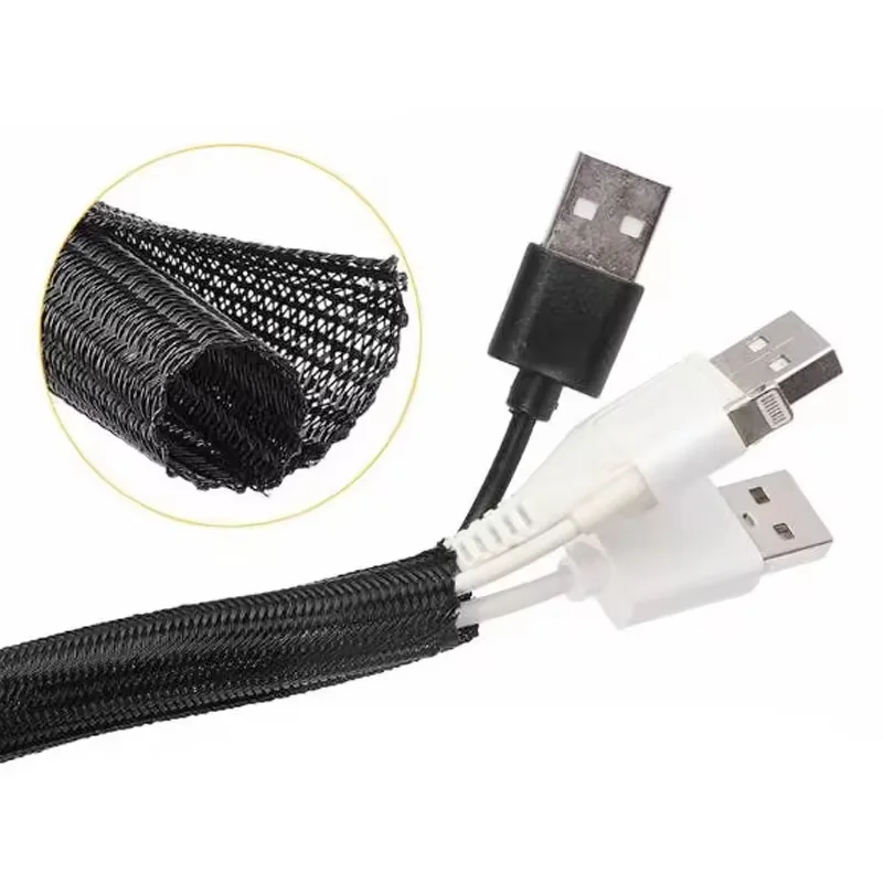PET Braided Expandable Cable Sleeve Flexible Self Closed Insulated Wrap Pipe Tube Line Protector Wire Organizer For TV PC Cords
