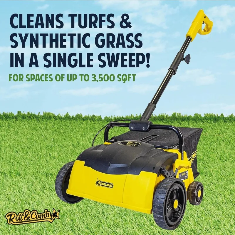Spazzatrice per erba artificiale, tipo pettine, rastrello elettrico per erba artificiale, raccoglitore di lame da 25 litri, modello 302e, 19,8 LBS.
