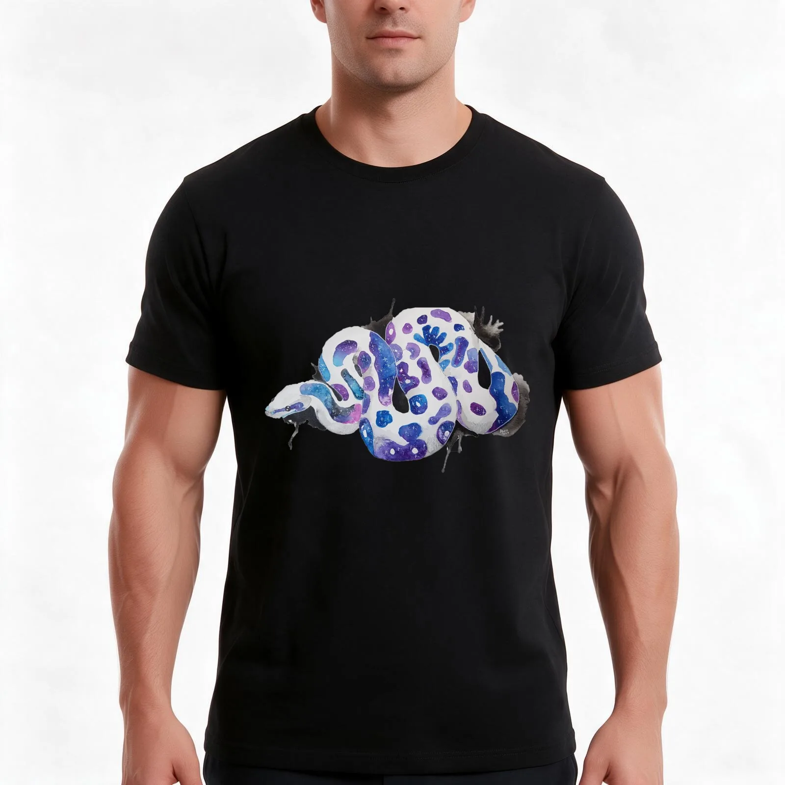 Galaxy Ball Python T-Shirt, Summer Casual Cotton Tee, Oversized Streetwear Tops, Vintage Graphic Print, Loose Fit Short Sleeve