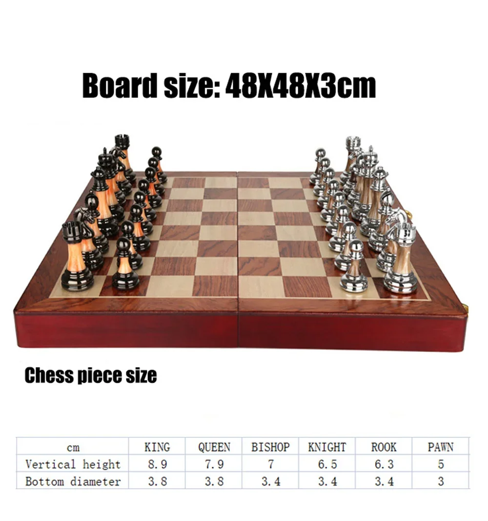 Wooden Chess Pieces Family Classic Solid Folding Chess Board Luxury Metal Retro European Decor Professional Game Set