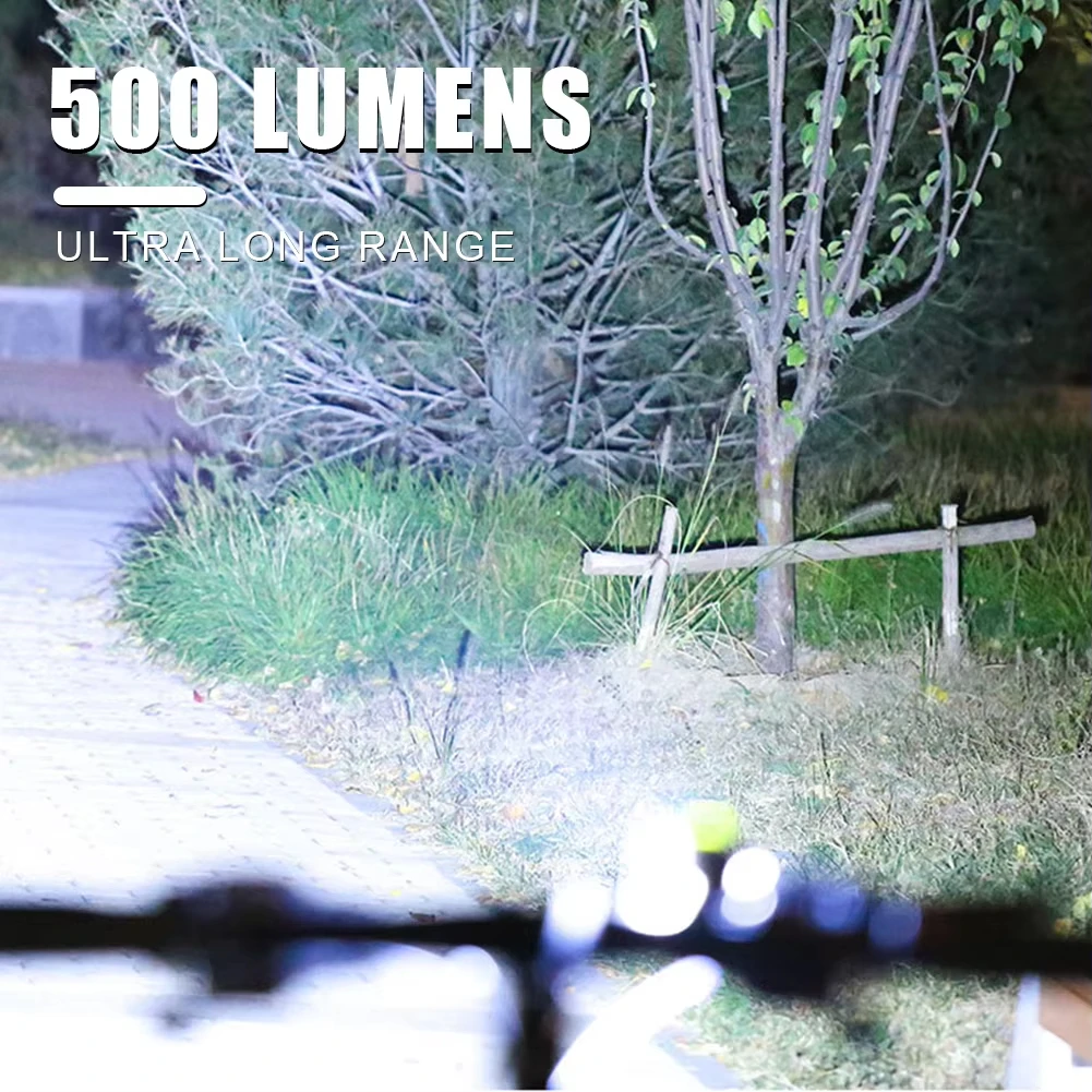 Luz delantera y trasera de bicicleta, luz LED para bicicleta de 1800mAh, 6500K, linterna para cabeza de bicicleta, rotación de 360, 500LM, con bocina, accesorios para bicicleta