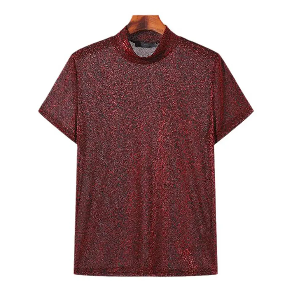 

Men's See-Through Short Sleeve T-Shirt, Slim Fit Stretchy Polyester Top for Nightclub, Summer Casual Wear, Unisex Fashion, S-3XL