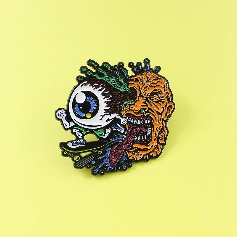 New Eyeball Monsters Corpse Brooch Venom Eyeball Eye Explosicum Long tongue Skating Corpse Man for Kids Lapel Pin backpack badge