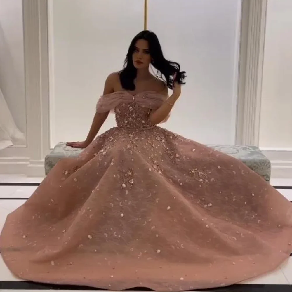 Maßgeschneiderte Jiayigong Sparkle Exquisite schulterfreie Ballkleid Perlen Paillette / Pailletten Organza Abendkleider Fashion Si