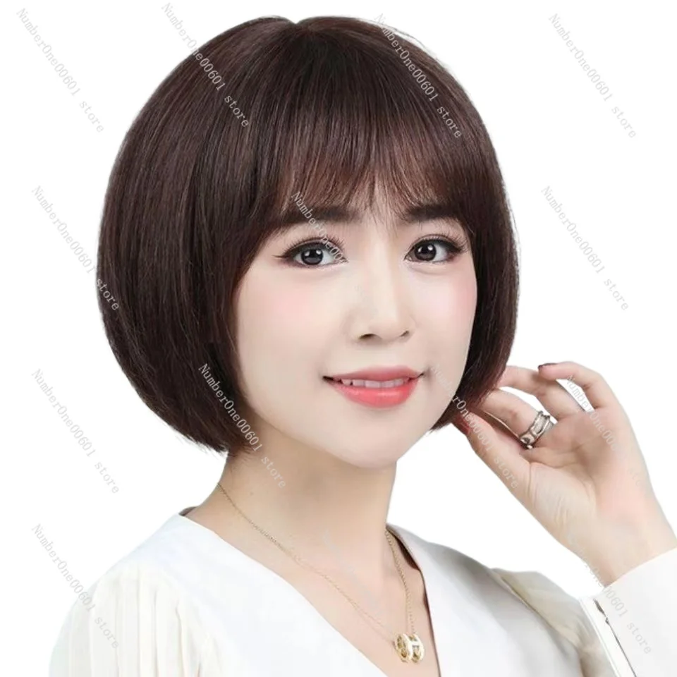 Wig, Female, Air, Bangs, Big Head, Leather, Bobo, Short Hair, Natural Face Trimming, Youthful and Round Face, Bob Hairstyle