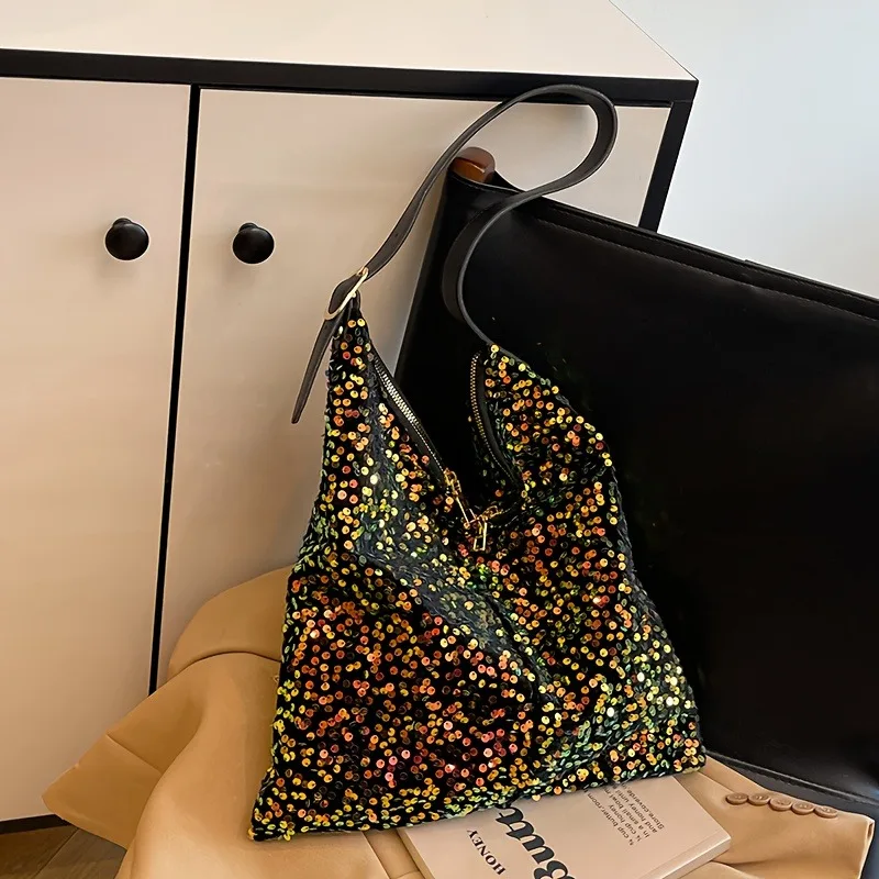 Sparkling Sequin Large Tote Bag Fashion Trendy Elegant All-Match Shoulder Bag Casual Large Capacity Handbag