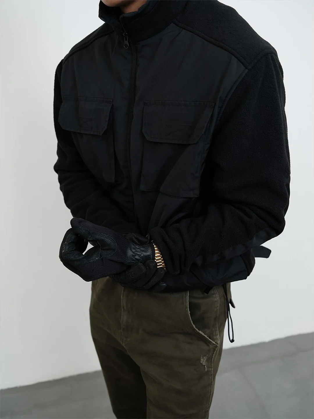 

Casual American Tactical Splicing Fleece Jacket Men's Trendy Dark Series Stand Collar Workwear Jacket Autumn Winter Top