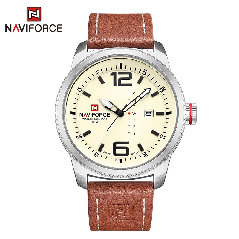 NAVIFORCE 남성용 쿼츠 시계, 날짜, 캐주얼 밀리터리 스포츠 시계, 가죽 손목시계, 럭셔리 브랜드, 2023