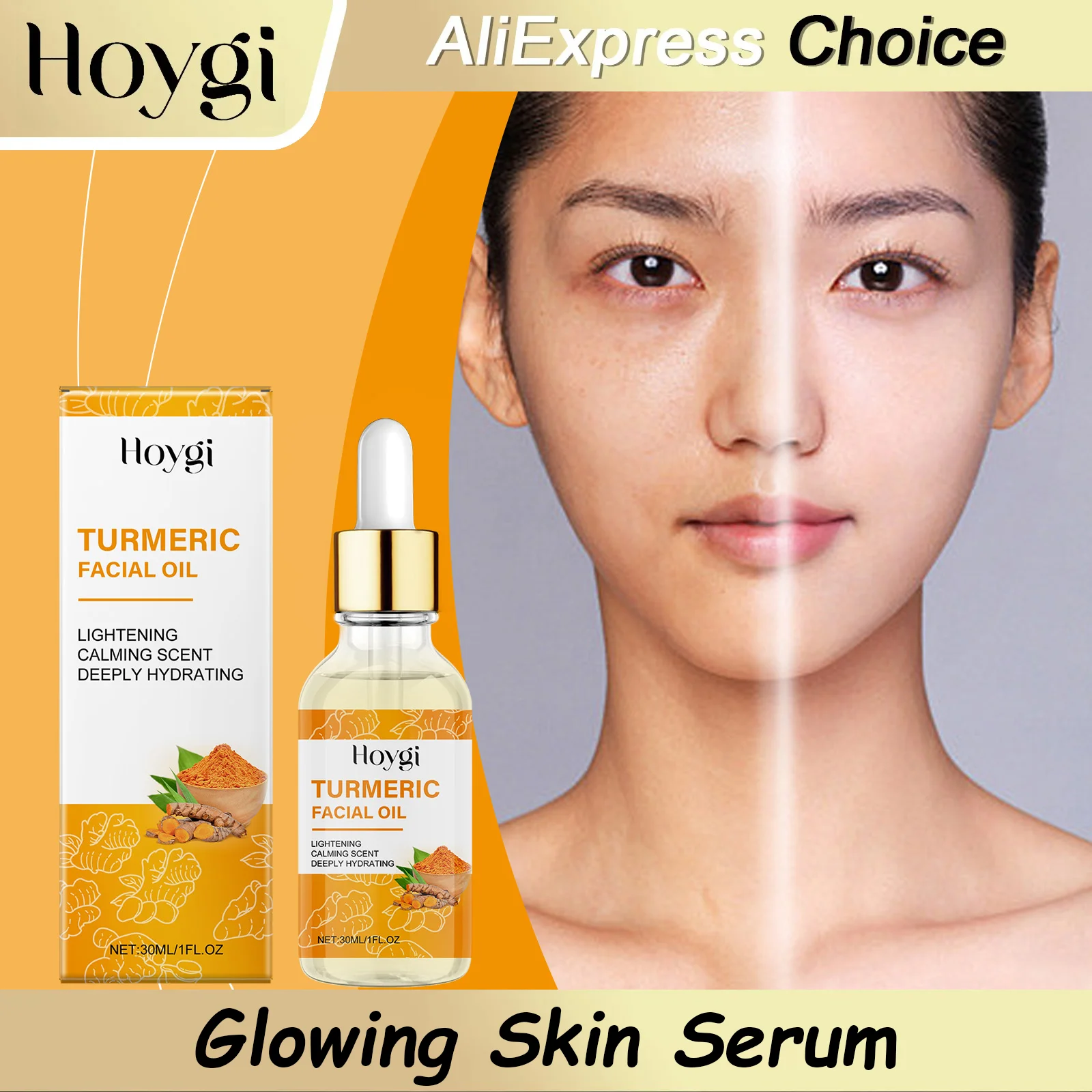 HOYGI Turmeric Face Whitening Serum Anti Oxidation Dark Spot Corrector Essence Facial Brightening Moisturize Anti Aging Skincare