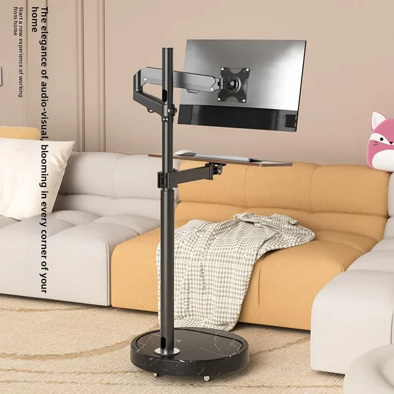 Floor Standing Laptop Monitor Stand Mechanical Arm Height Adjustable Swivel Tilt Mobile Cart