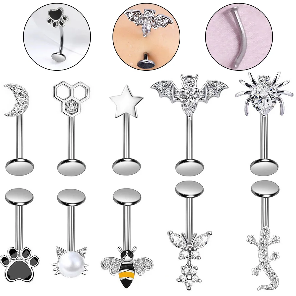 5pcs/lot  1.2*12mm Belly Button Ring  Navel Ring Body Jewelry seamoontattoosupply