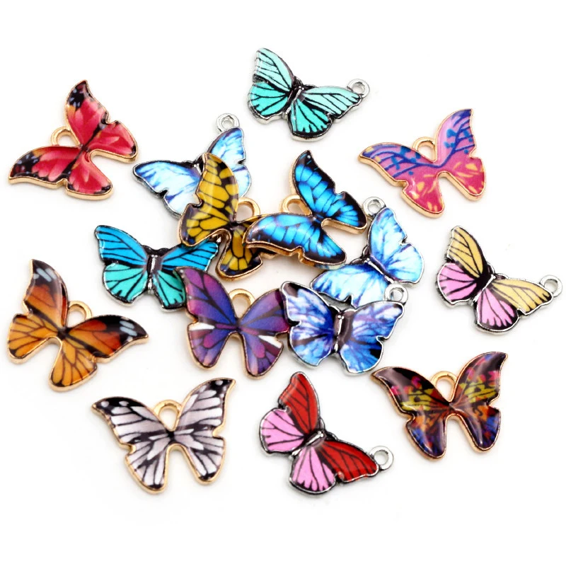 10pcs 21x15mm 19x16mm Colorful Butterfly Charms Pendant Enamel Metal Charms Necklace Bracelet DIY Jewelry Making Accessories