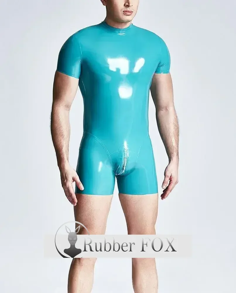 

latex gummi catsuit bodysuit swimsuit 3D crotch cut back zip beach wear handmade customized