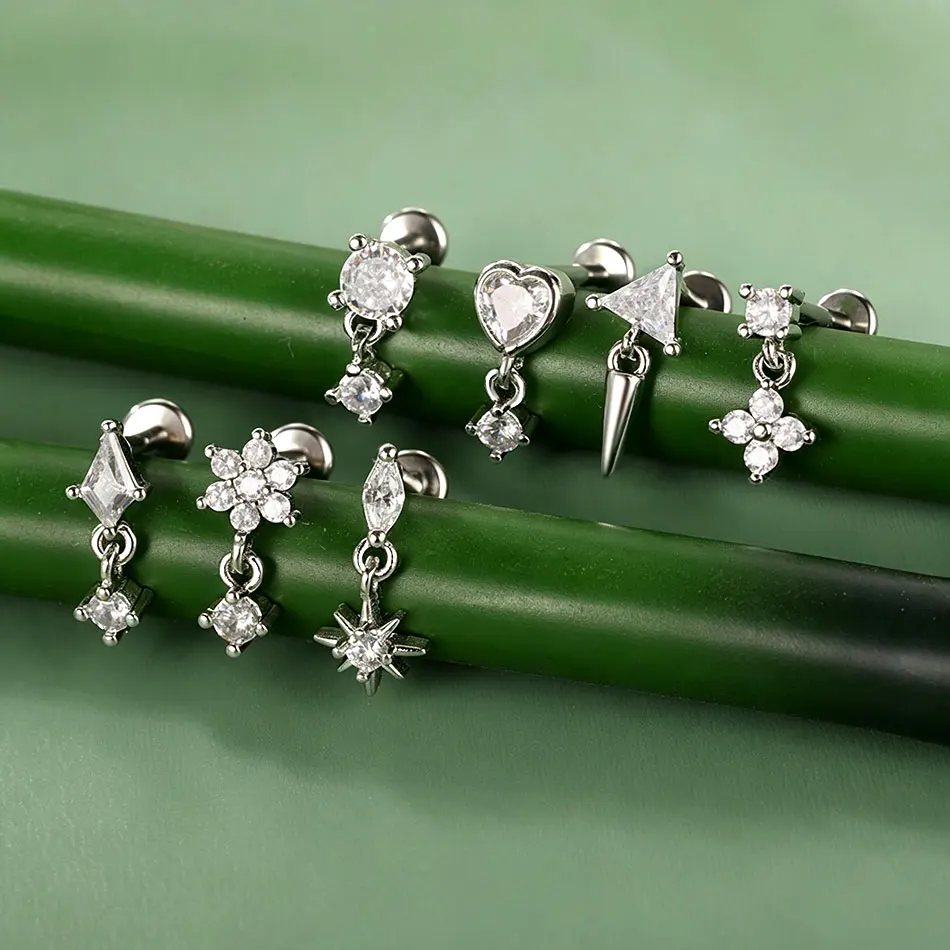 1 Stück Herz-Zirkon-Tragus-Ohrstecker für Frauen, innen geschraubter, gebogener CZ-Labret-Helix-Piercing-Körperschmuck – Detail 4