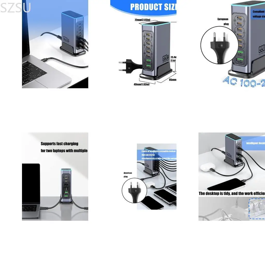 SZSU MultiDevice 660W USB C 8Ports for Fast Charging Needs at Homes in Office MultiProtects Safety System