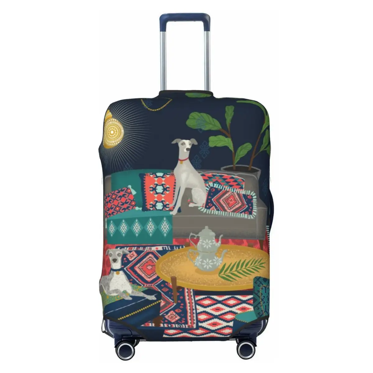 

Bohemian Whippets Travel Luggage Cover Elastic Boho Turkish Kilim Dog Ethnic Greyhound Suitcase Cover Protector Fit 18-32 Inch