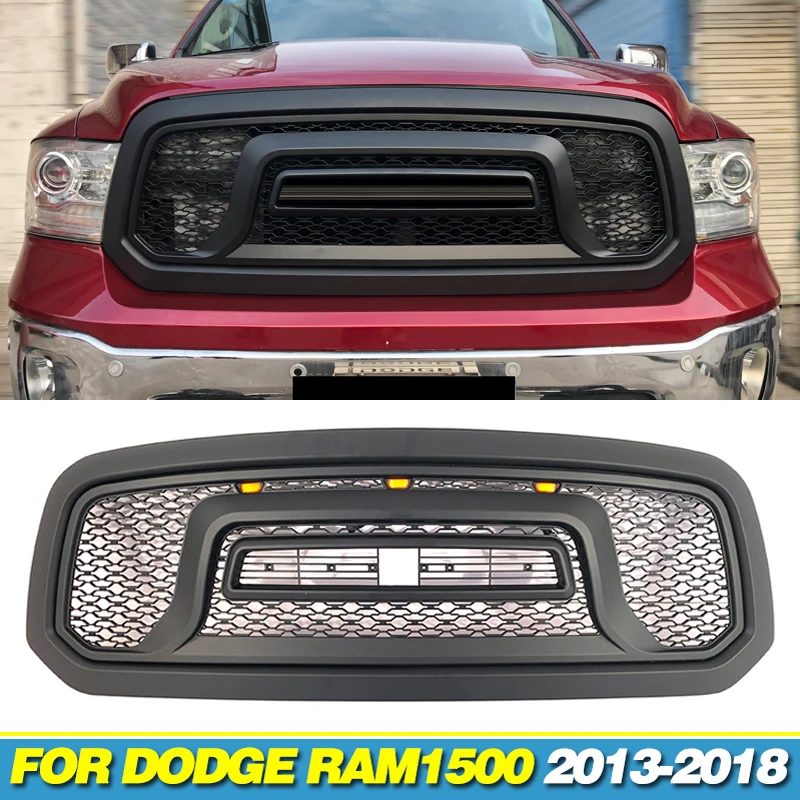 Auto Parts Front Grille With Light Fits For Dodge RAM1500 2013-2018 Racing Grill Honeycomb Style