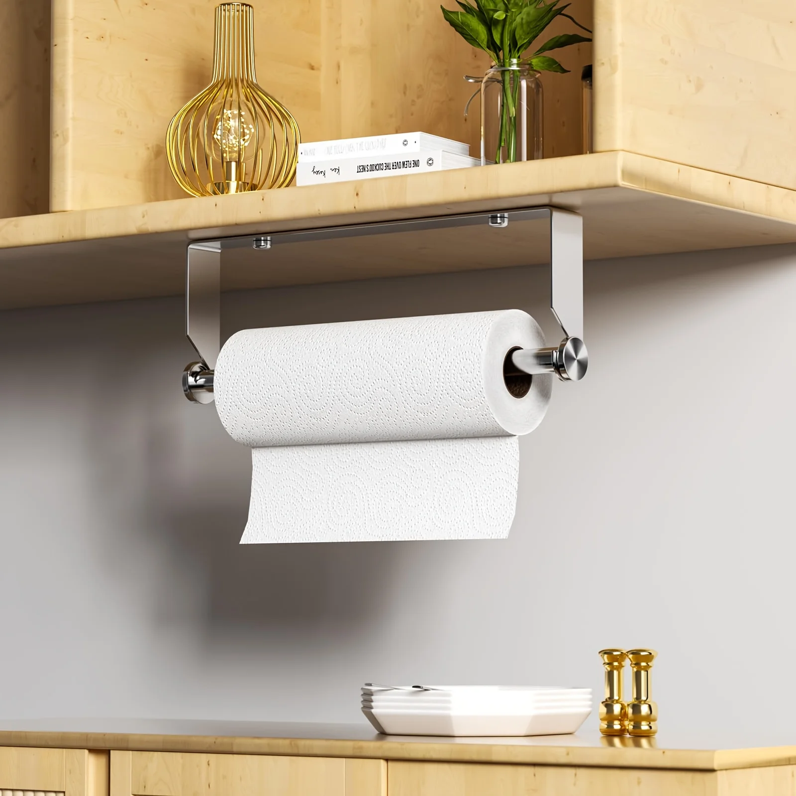 

Paper Towel Holder Heavy Duty Multi-Function Stainless Steel Paper Roll Hanger Wall Mounted Roll Paper Stand Under Cabinet