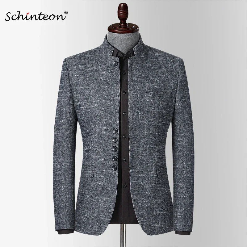 

Schinteon Men England Style Blazer Jacket Stand Collar Slim Fit Outwear Smart Casual High Quality Chinese Tunic Suit