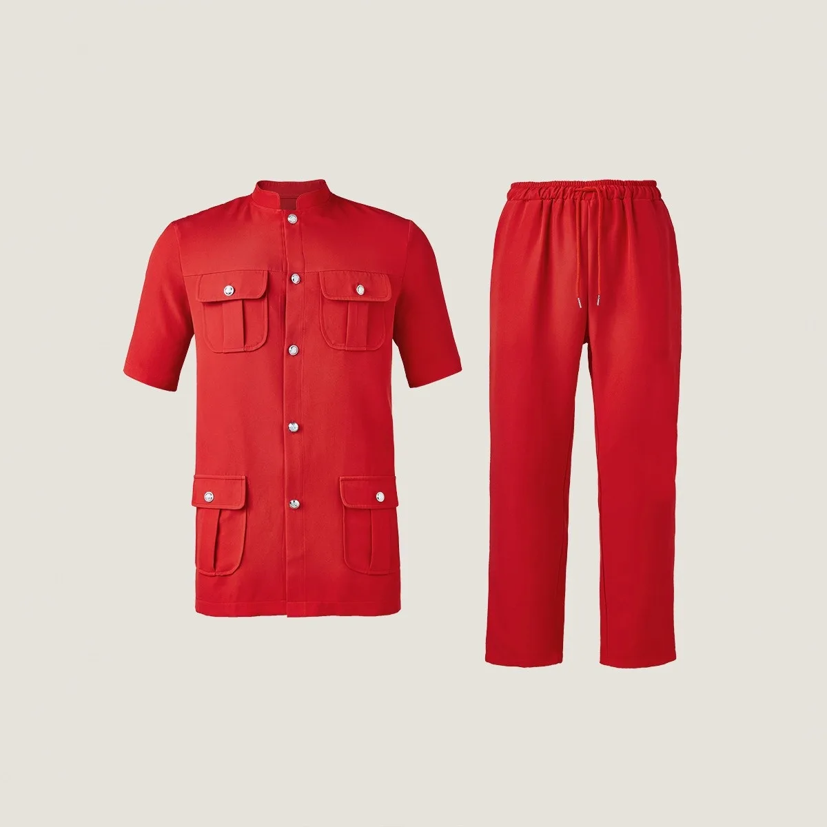 African Red Boyfriend Safari Style Jacket Pant Stand Collar 4 Pockets Man Elegant Set Designer Male Blazer Wedding Ceremony Wear