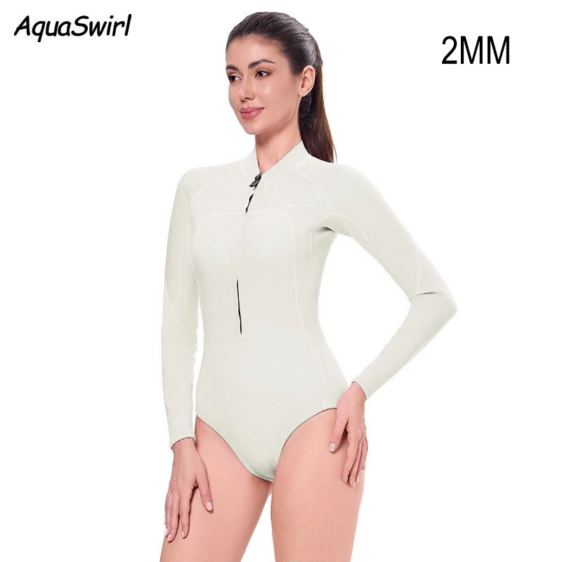 2MM Women Scuba Snorkeling Spearfishing Keep Warm Kayaking Swim Diving Suit Long Sleeve Neoprene Front Zipper Drifting WetSuit