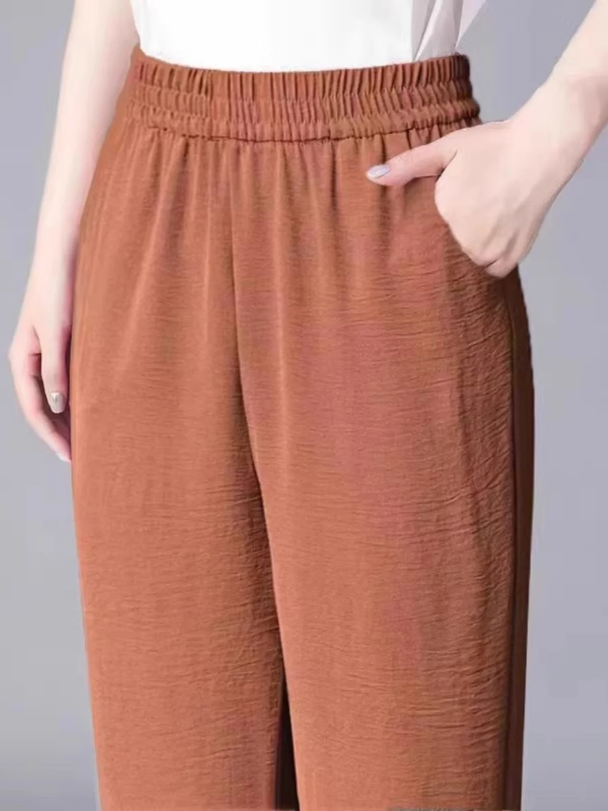 Spodnie damskie z wysokim stanem, długość 7/8, typu harlan, letnie, nowe, wyszczuplające, z jedwabiu lodowego i konopi, codzienne, pojedyncze lub dwuczęściowe.