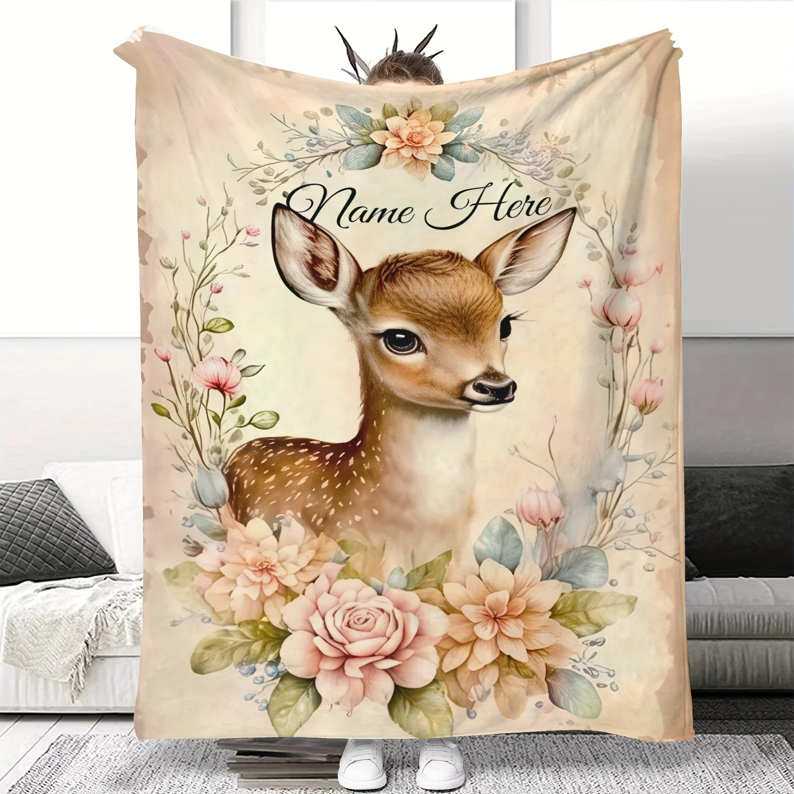 Personalisierter Name: Flanelldecke mit Sika-Hirsch-Aufdruck, geeignet für alle Jahreszeiten, weich, warm und bequem. Geeignet für Bettwäsche
