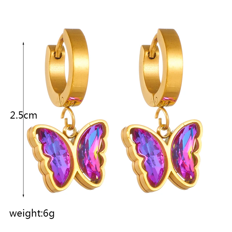 DIEYURO 316L Stainless Steel Butterfly Pentagram Colorful Purple Crystal Earrings For Women Girl Luxury Jewelry Holiday Gift