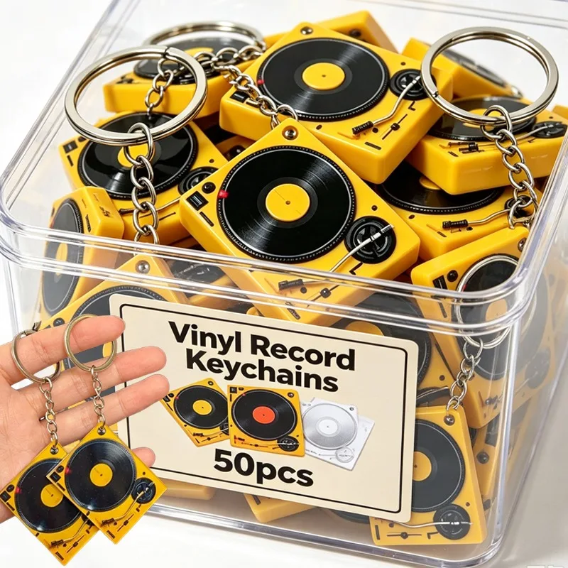 DIY Flat Yellow Acrylic Music Keychain Retro Disc Record Pendant Funny Vinyl CD DIY Player Machine Cute Gifts Music Lovers Fans
