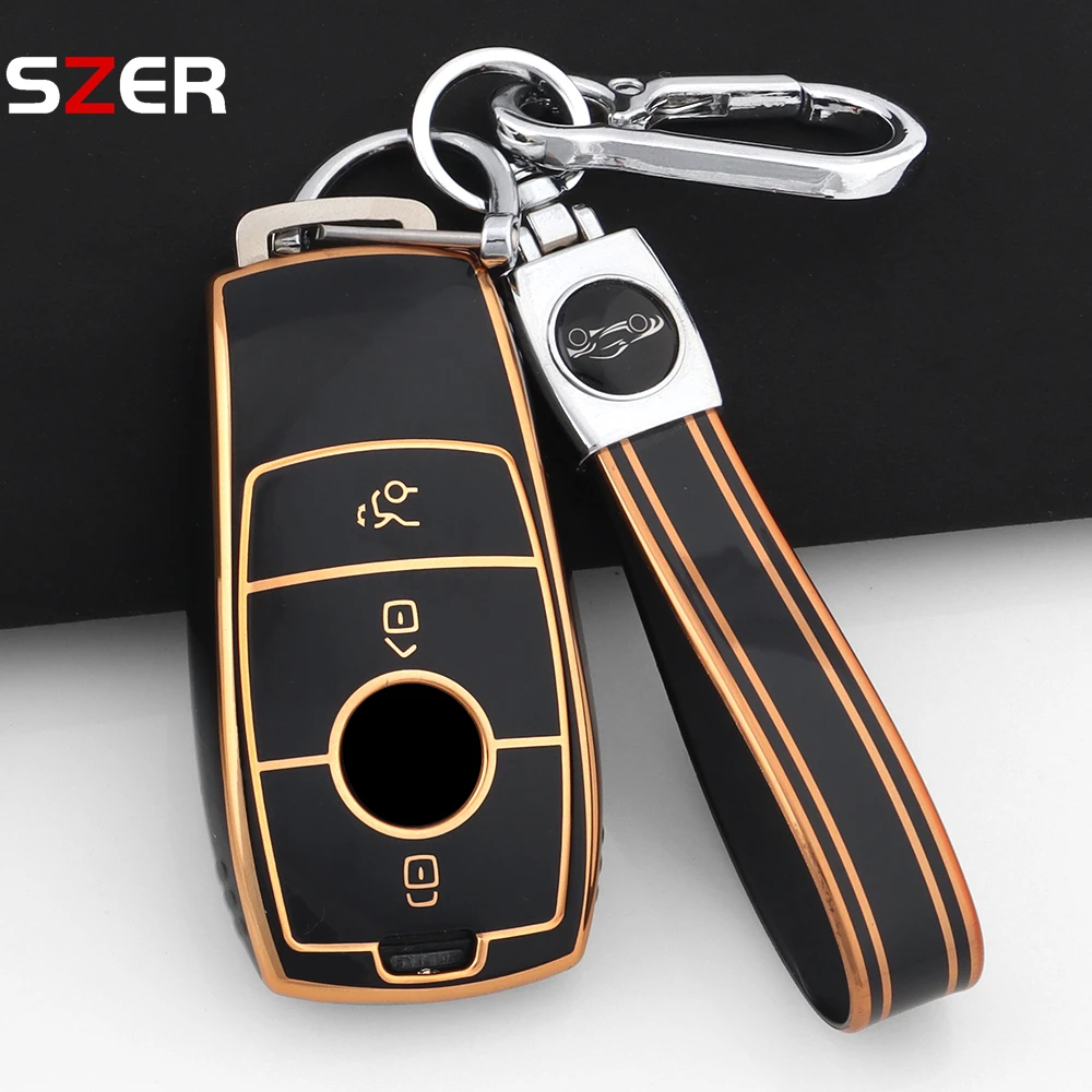 Golden TPU Car Remote Key Case Cover Shell For Mercedes Benz A C E S G Class GLC CLE CLA GLB GLS W177 W205 W213 W222 X167 AMG