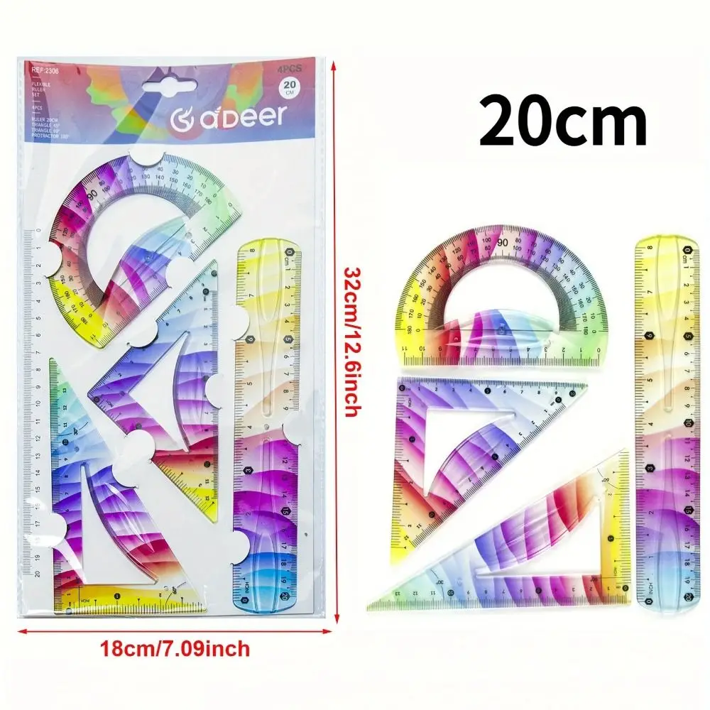 Multifunctional Plastic Soft Ruler Set Flexible 20/30CM Straight Ruler Freely Bendable Drawing Measuring Tools Protractor Gift
