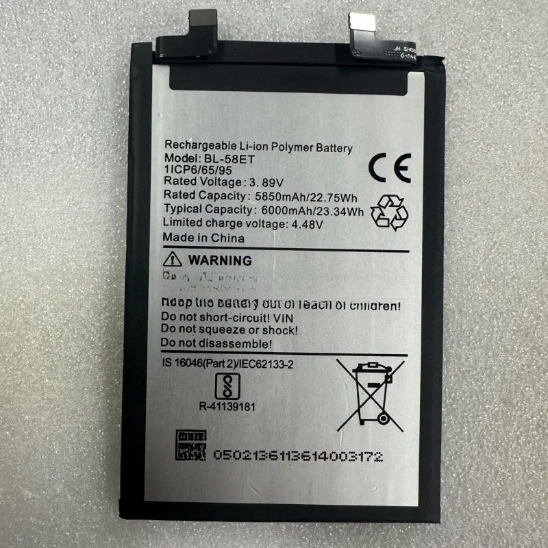High Capacity BL-58ET Rechargeable Battery 3.89V 6000mAh for Tecno Pova 5 LH7n Mobile Phone Fast Shipping