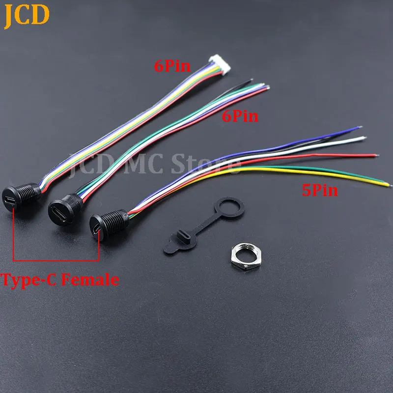 1/5 Set TYPE-C Female Plug Phone Charging Head 5Pin 6Pin USB C-Port Snap Lock With Waterproof Cap Typec Fast Charging Power Stan