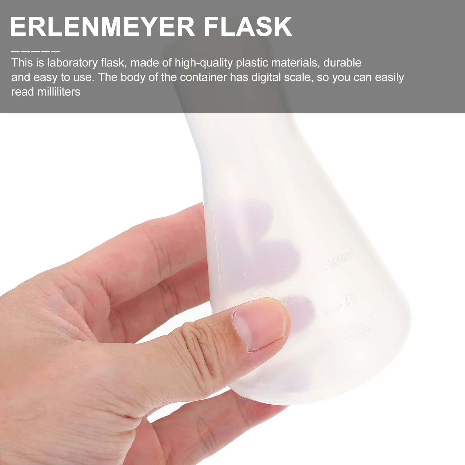 

10Pcs Laboratory Flask Plastic Erlenmeyer Flask Durable Scale Container for Chemistry Experiment Use 100ml Plastic Flasks