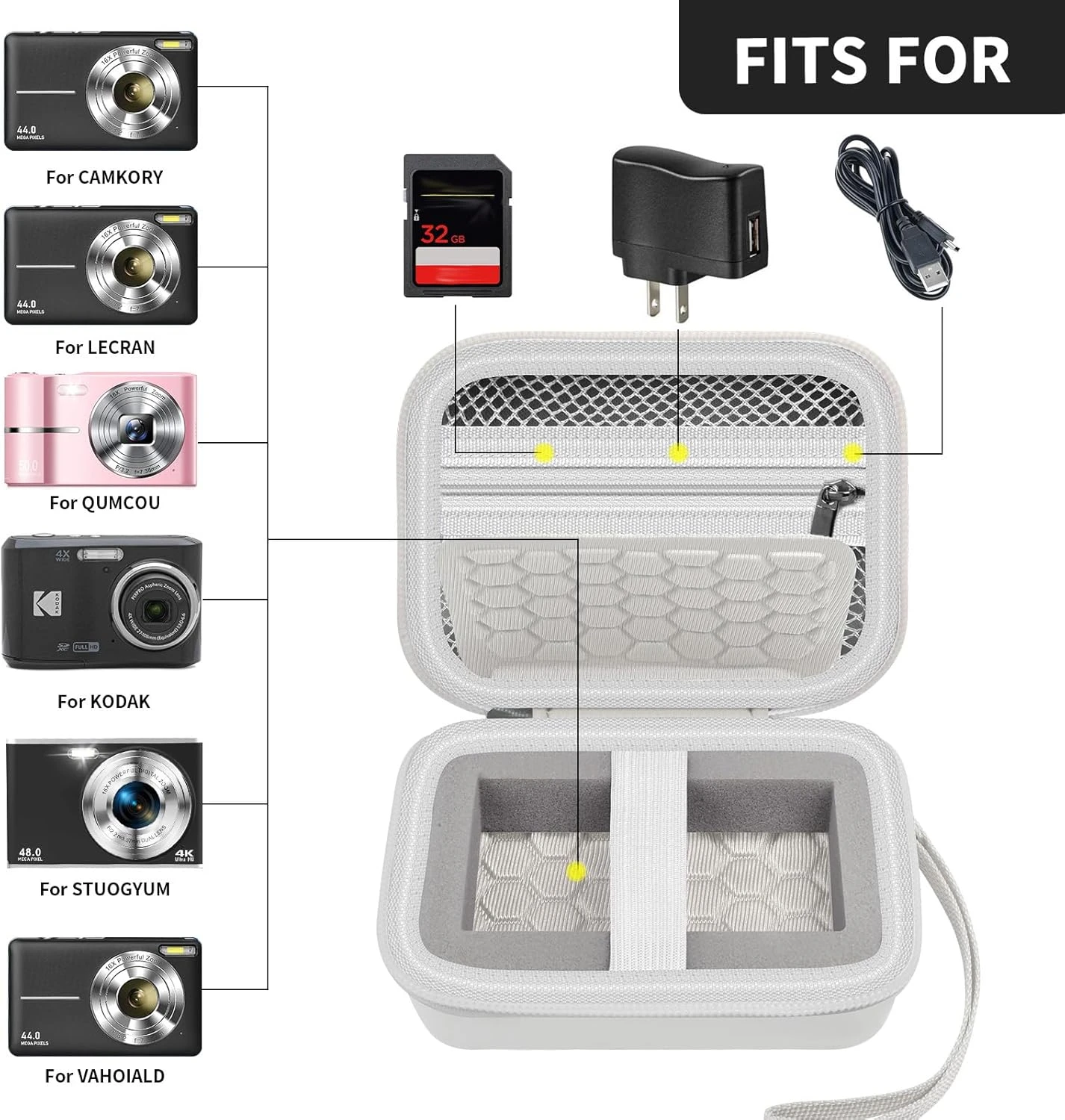 Carrying & Protective Case for Digital Camera, for CAMKORY/for Kodak Pixpro/for Canon PowerShot ELPH 180/190 / for Sony DSCW800