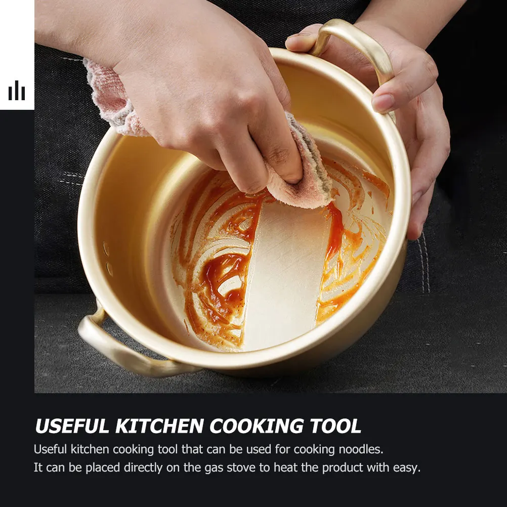 

1 Set Aluminum Ramen Pot Korean Noodles Cooking Tool Quick Heating Soup Pan Double Handle Reusable Kitchen Cookware Easy Clean
