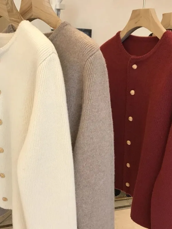 

Ретро-кардиган вязаный женский повседневный свитер, весенний модный дизайн, уникальный расслабленный стиль, верхняя одежда средней толщины из чистого хлопка