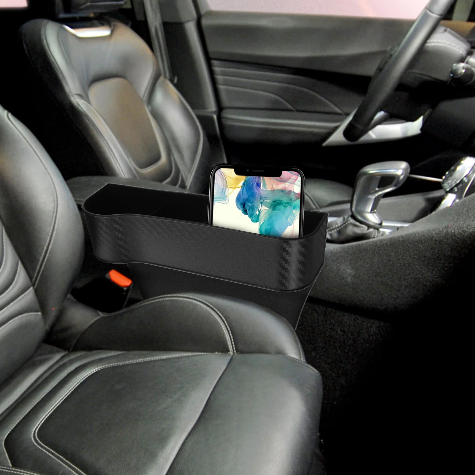 

2 pcs Car Seat Organizer Set Black Gap Filler Storage Box with Cup Holder for Front Seats Adjustable Size Multi Functional Car